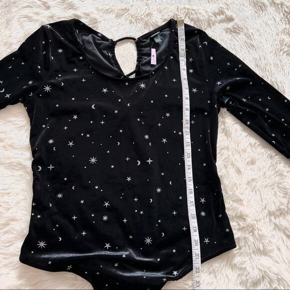 Wild Fable Black Velour Galaxy Lace Up Back Bodysuit L NWT - Picture 7 of 9